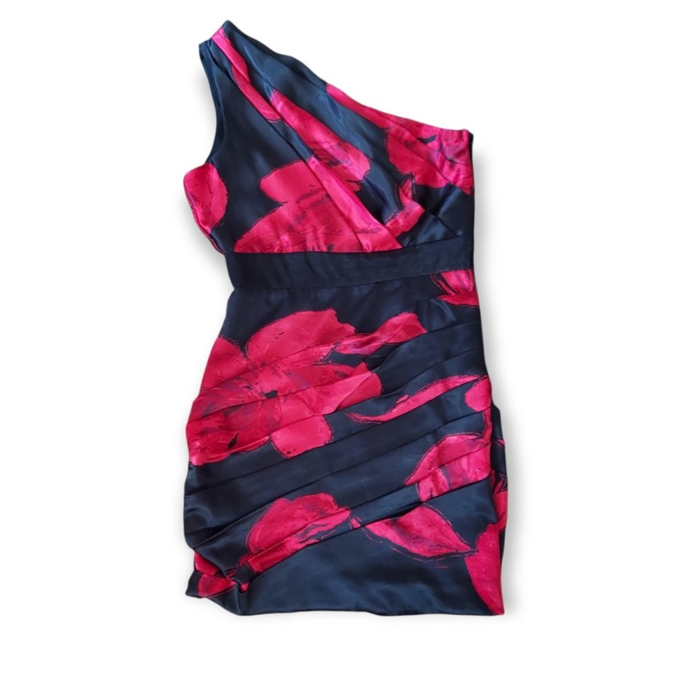 Snap One Shoulder Satin Rouged Dress